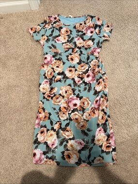 Pinkblush Floral Maternity Dress in Teal and Peach